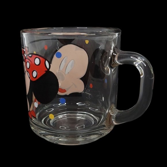 Vintage Walt Disney Company Mickey Minnie Mouse Clear Glass Coffee Cup 10 Oz Mug - Picture 6 of 9